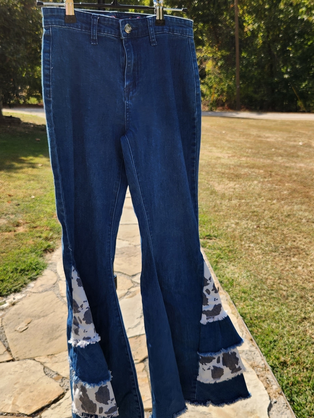 Cowgirl Hardware Girls 10 Tiered Cow Print Ruffle Flare Jeans